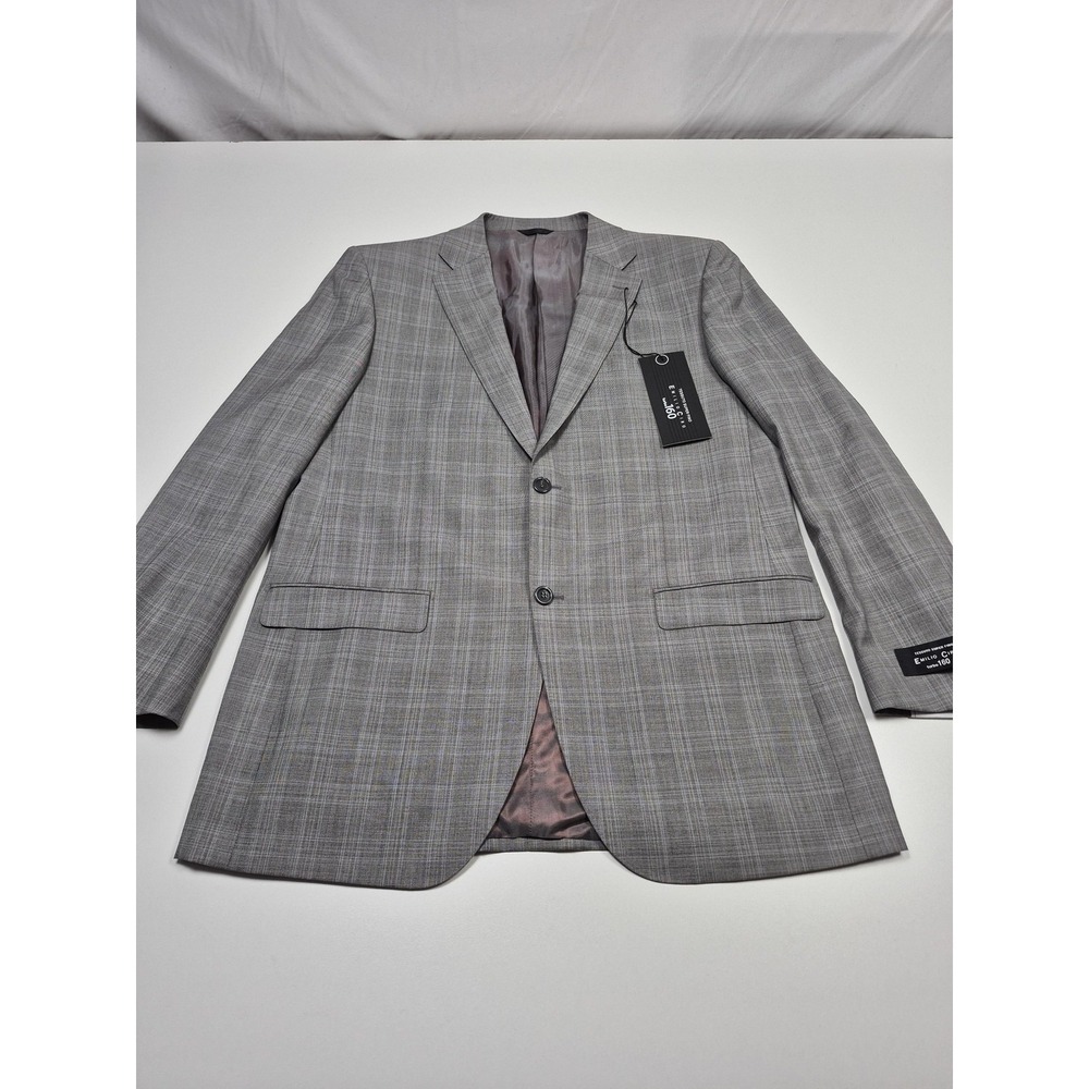 Emilio Ciro Suit Jacket Mens 44L Gray Wool Check Plaid Turbo 160 Italy NWT